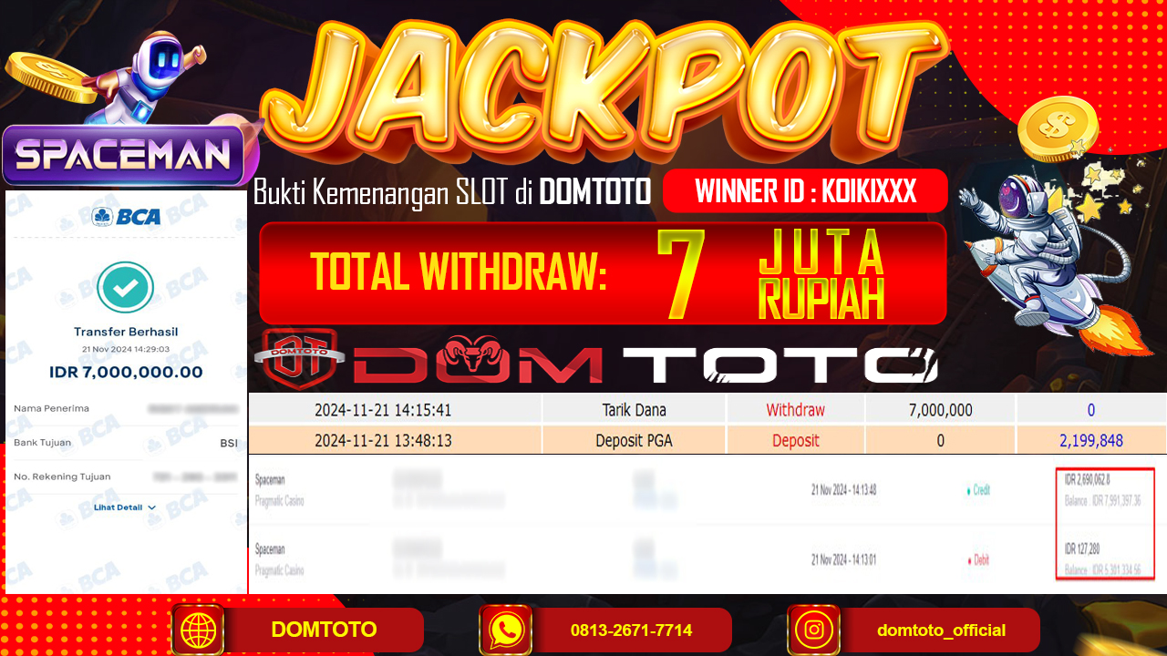 JACKPOT SPACEMAN 21 NOVEMBER 2024
